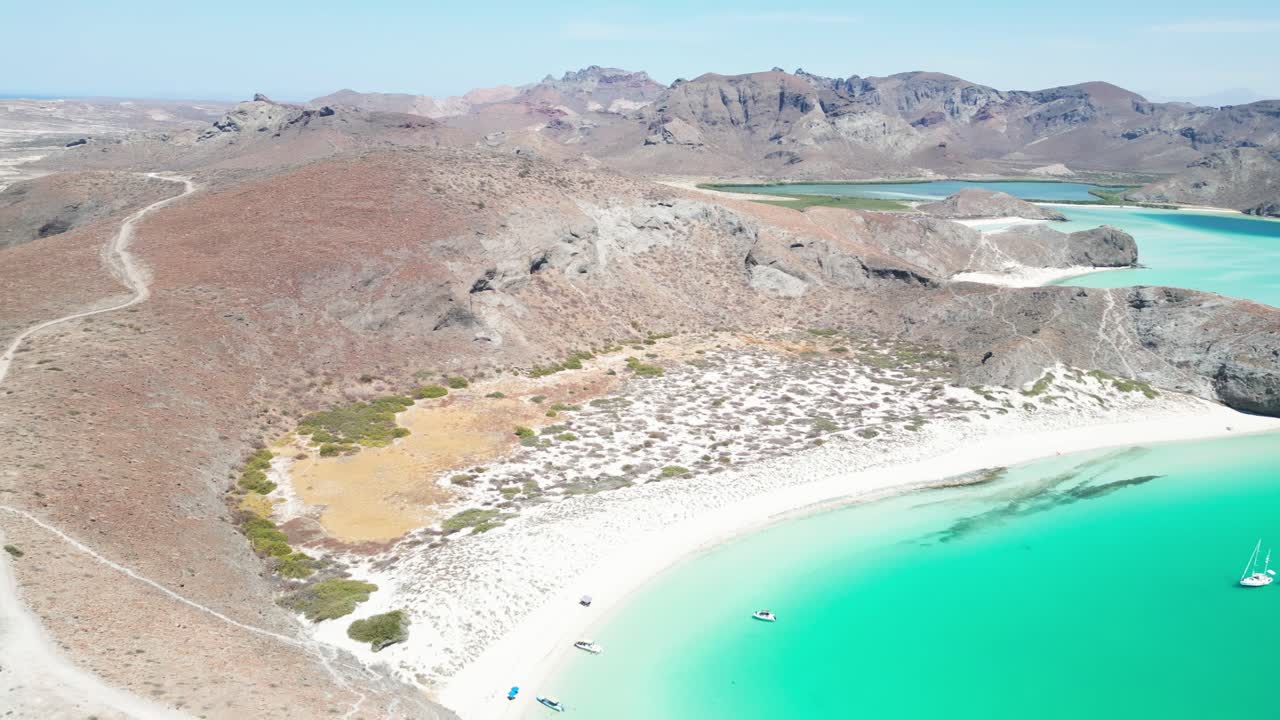 Crystal-clear turquoise water with boats in La Paz, Tecolandra, Mexico