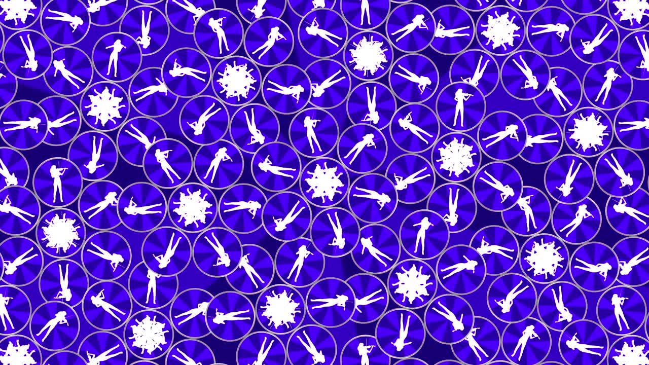 Animation of many circles with the figure of a violinist