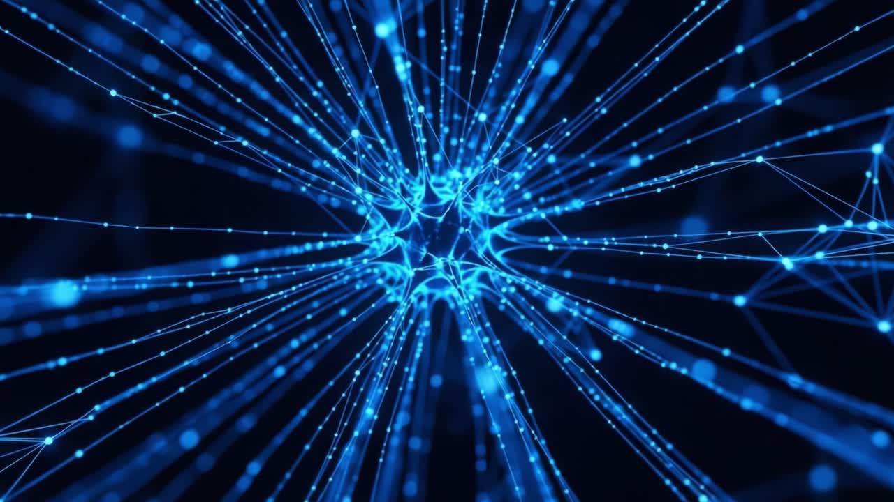 A Stunning Visual Representation of a Neural Network, Showcasing Complex Connections and Vibrant Blue Light Patterns, Perfect for Exploring the Depths of Artificial Intelligence