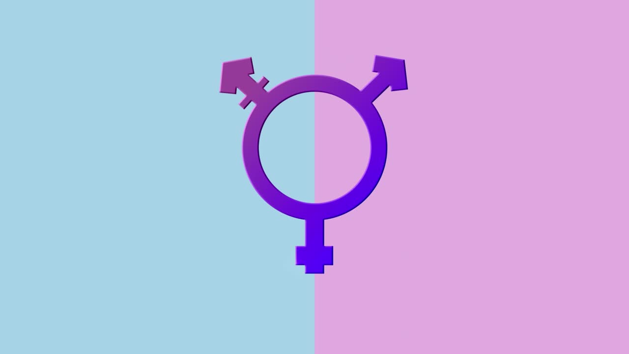 Animazione del simbolo transgender su sfondo viola