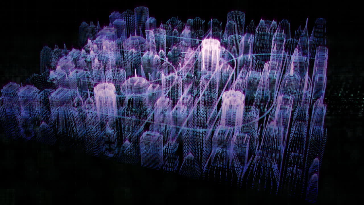 Futuristic graphic use interface head up display with virtual holographic city buildings motion elements for background screen display