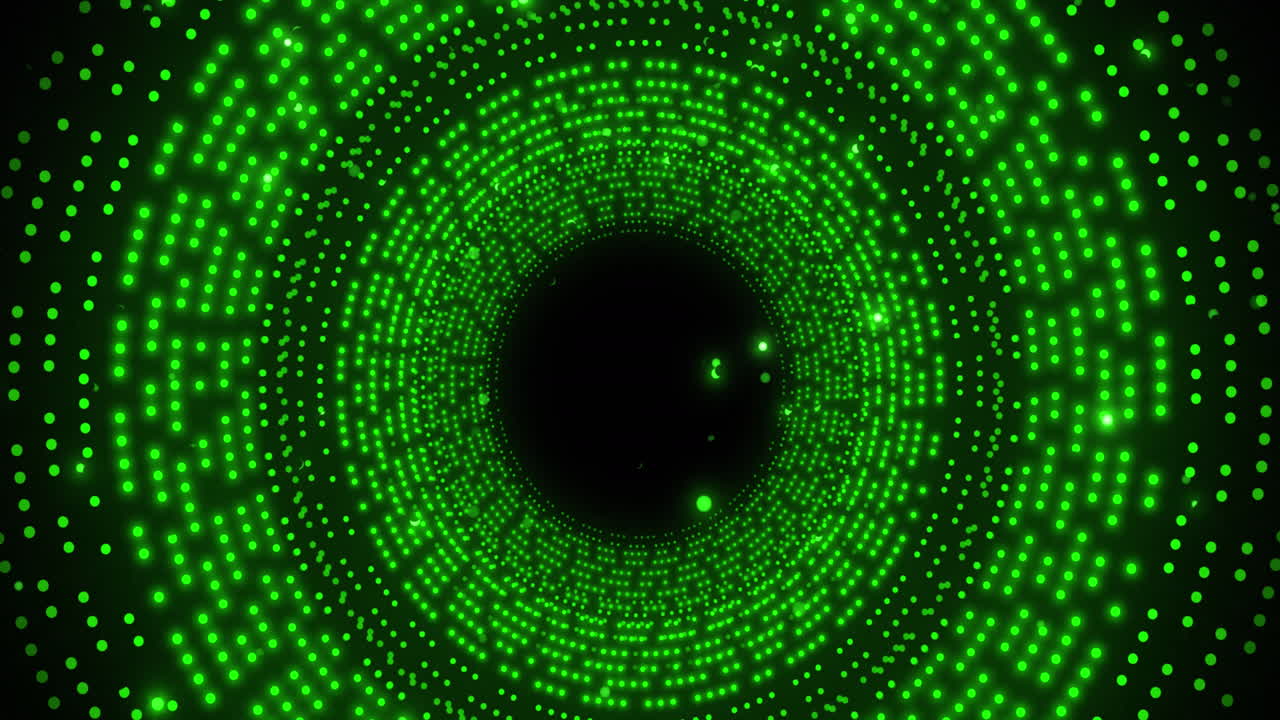 Animation of spinning green glowing circles on black background