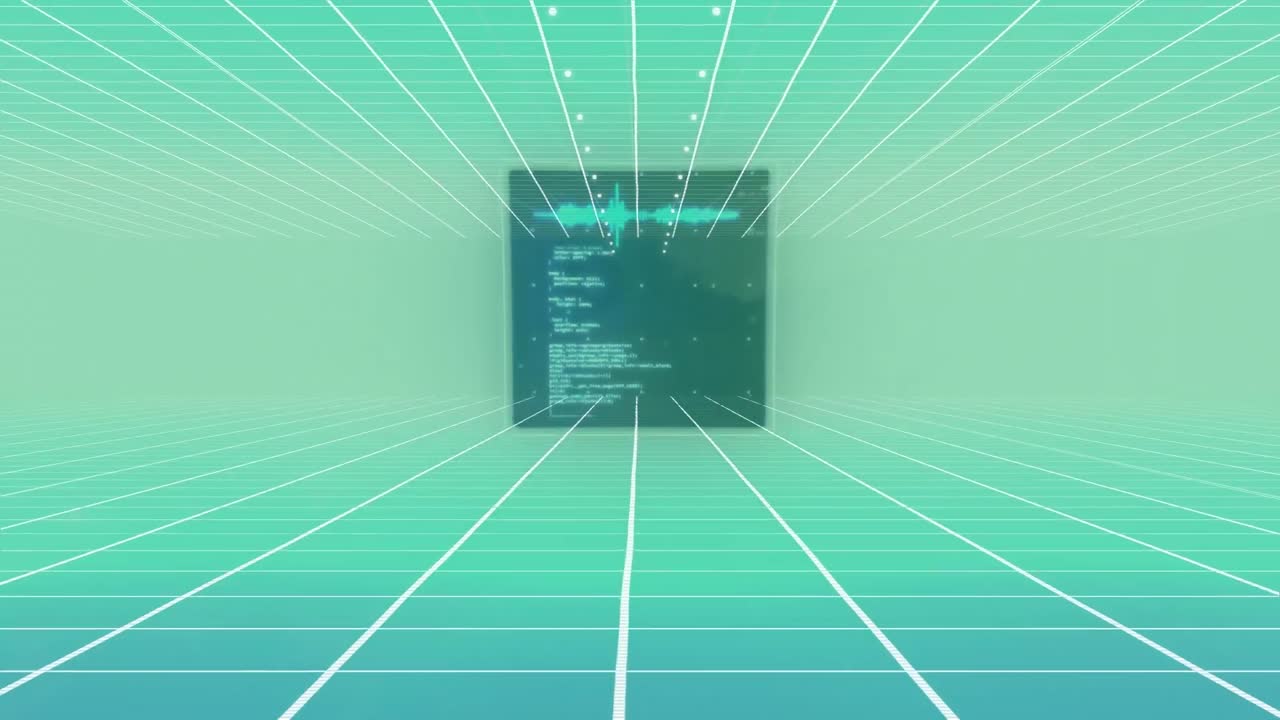 animación del procesamiento digital de datos y la interfaz digital y la cuadrícula sobre fondo azul