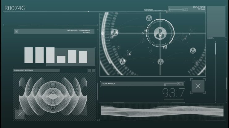 Animation of data processing on black background