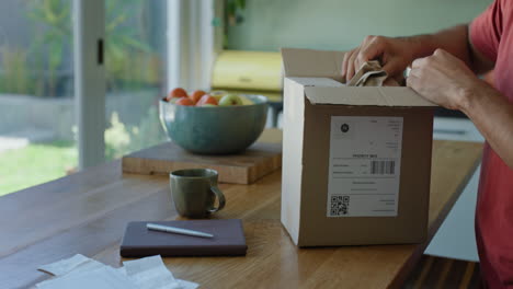 Ecommerce,-home-and-man-unboxing-package