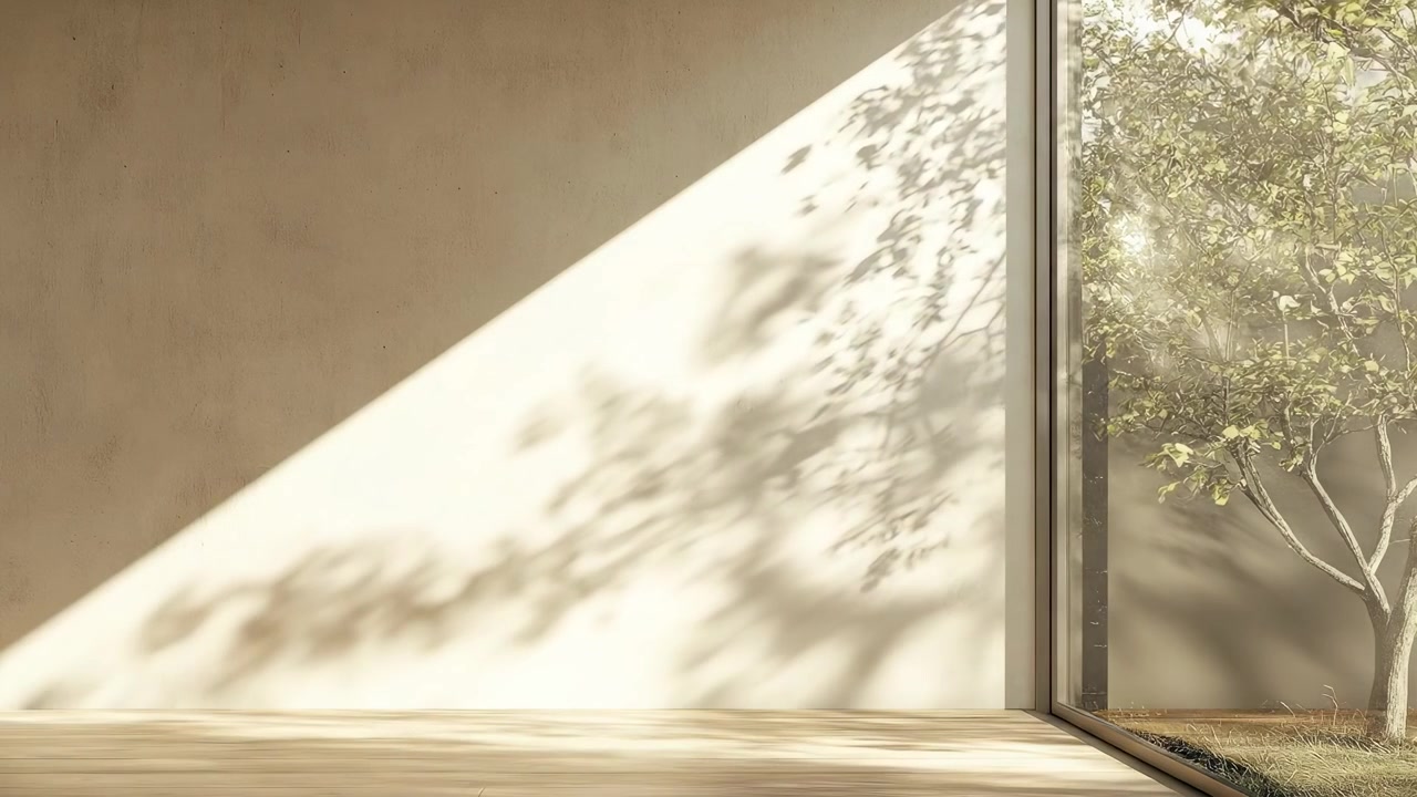 Sunlight and Tree Shadows on Minimalist Interior Wall