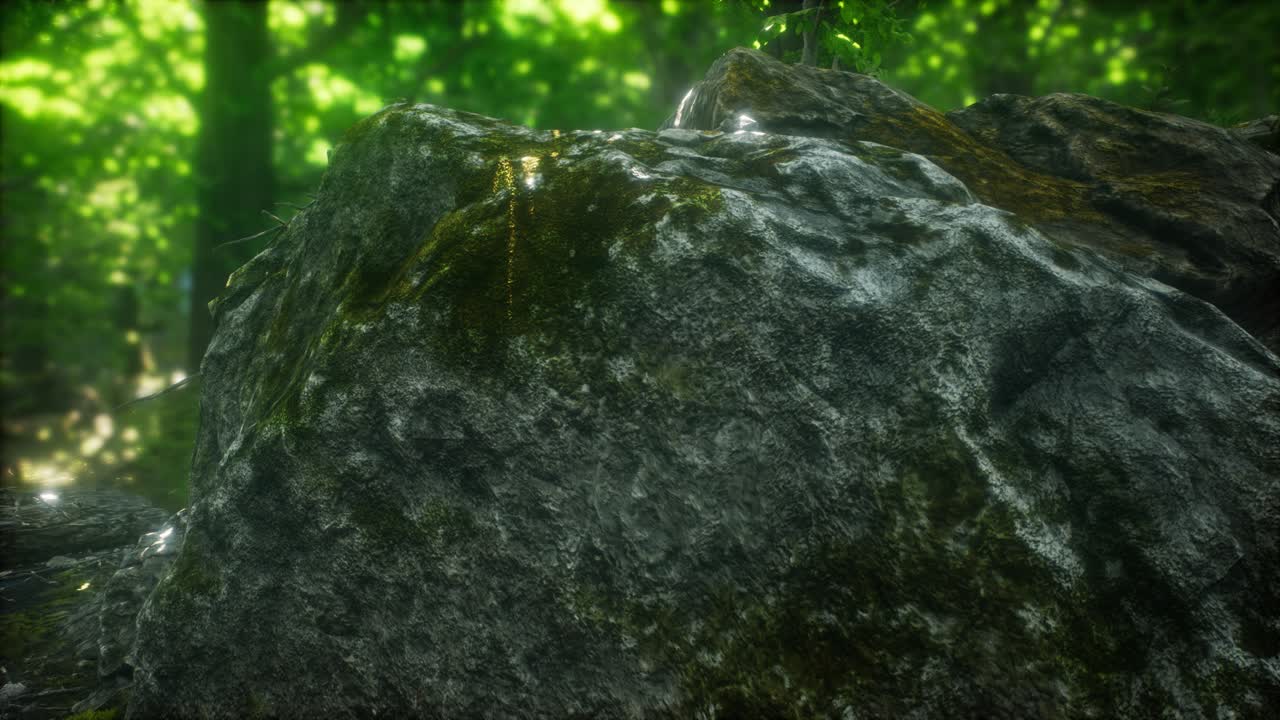 bosque pintoresco de árboles caducifolios verdes frescos enmarcados por hojas