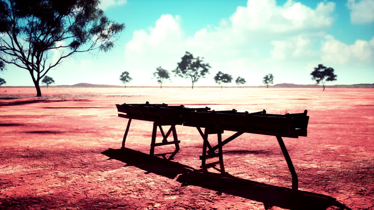 사막 풍경 의 나무 구조물