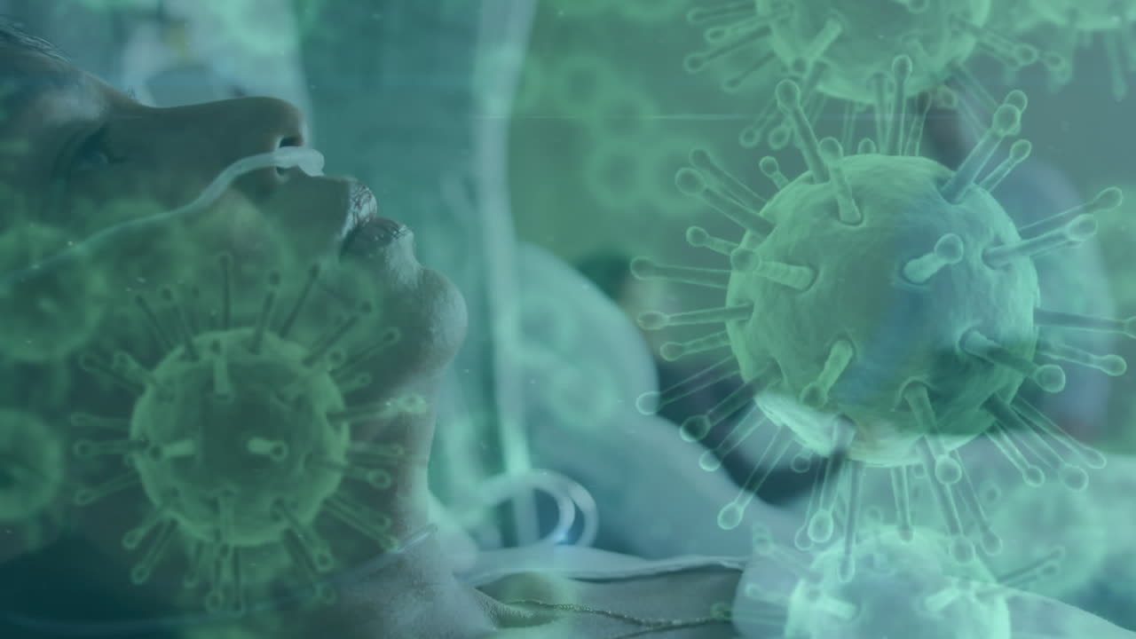 células de covid-19 que se mueven contra el paciente en la cama del hospital