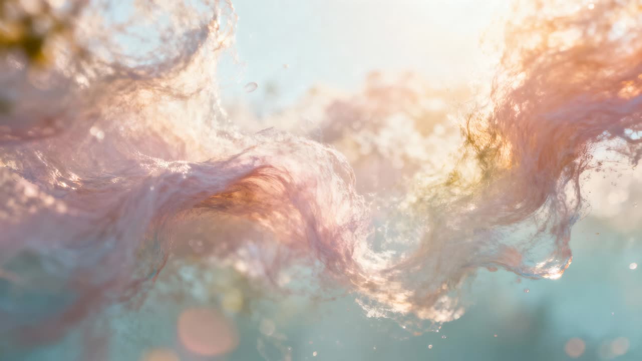 Swaying fibrous wisps in breeze backlit by sun, revealing filament detail with golden specks