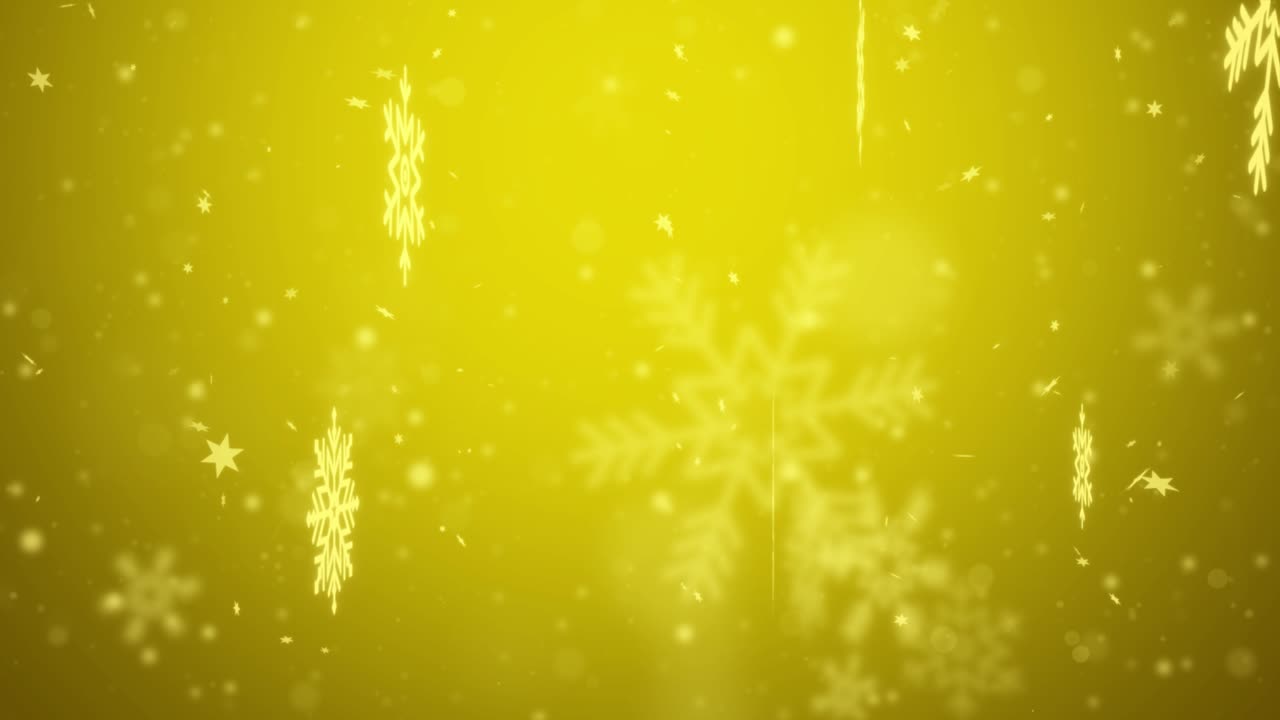 Winter Golden Light with falling snow, snowflake. Holiday Winter loop background