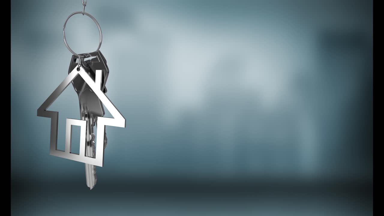 animación de las llaves de la casa de plata colgando contra un fondo borroso con espacio de copia