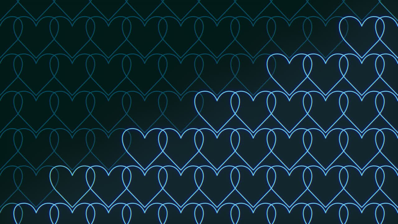 심장 모양의 검은색과 파란색 패턴과 반복되는 곡선