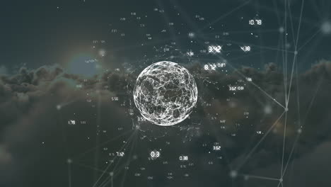 animación de la red de conexiones con números en el globo, el cielo y las nubes