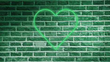 animación del icono del corazón de neón brillante en la pared de ladrillo