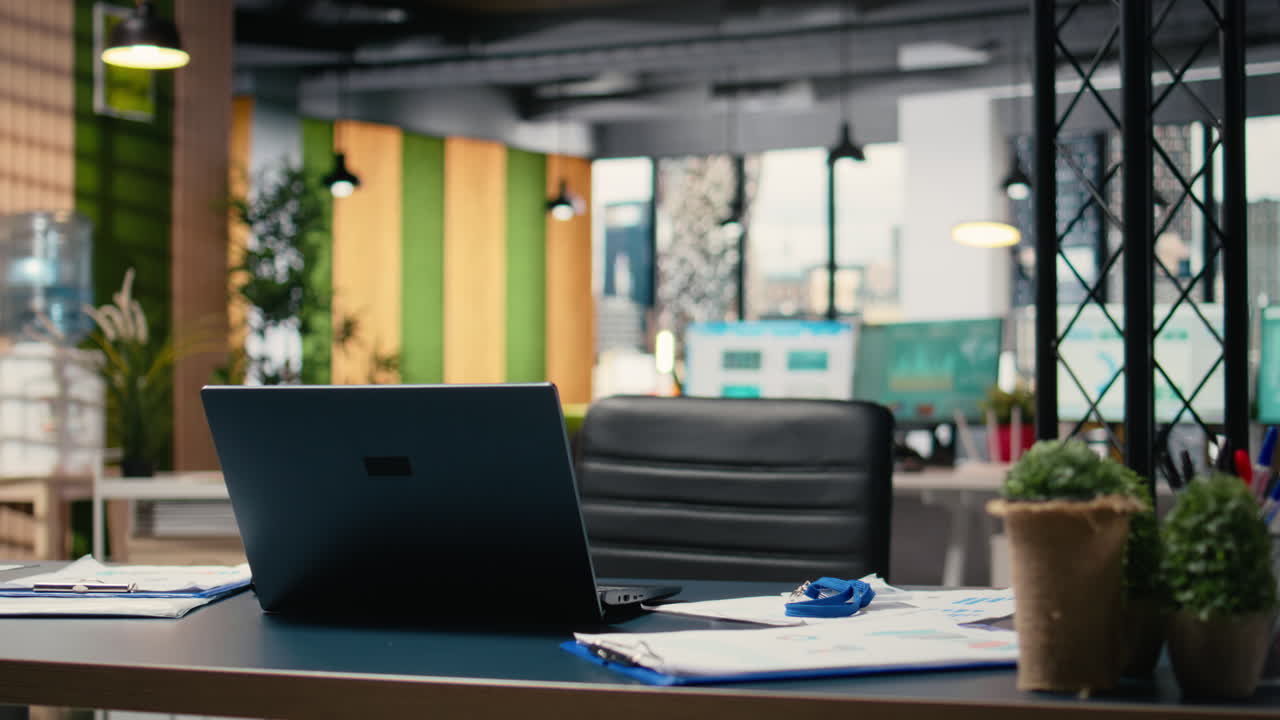 Vertical Video Empty modern office in a multinational company awaits strategy meeting