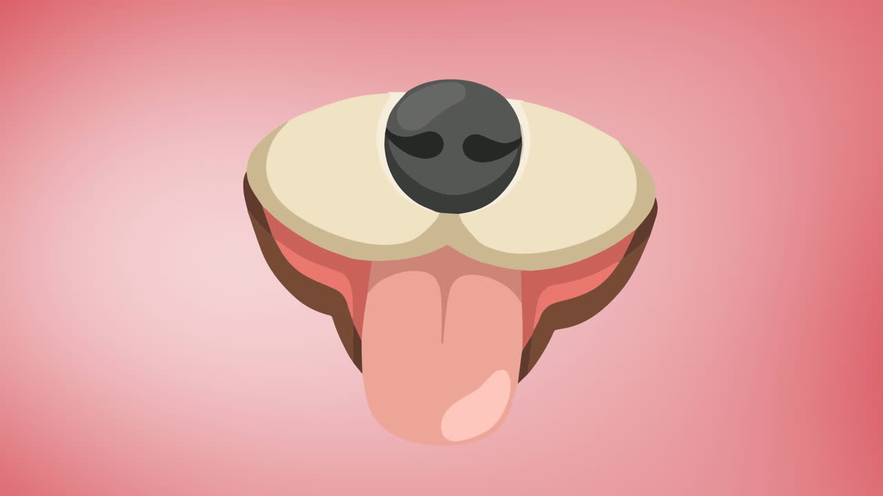 장미색 배경 에 혀 를 내밀고 있는 애완견 의  ⁇ 구리 의 애니메이션