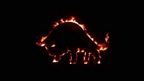 bull with fire and burning effect on black background