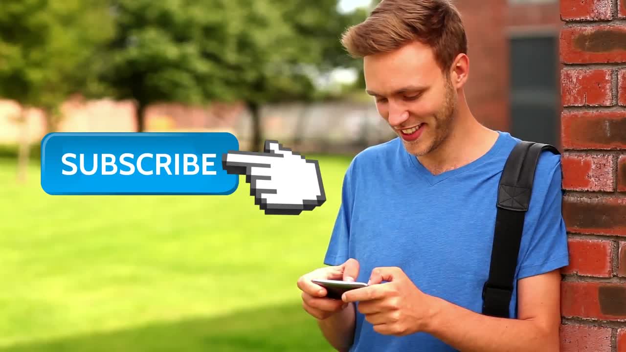 botão de subscrição com uma mão apontando para mídias sociais