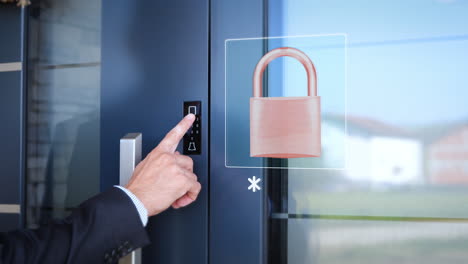 a man locking house door with auto locking smart lock