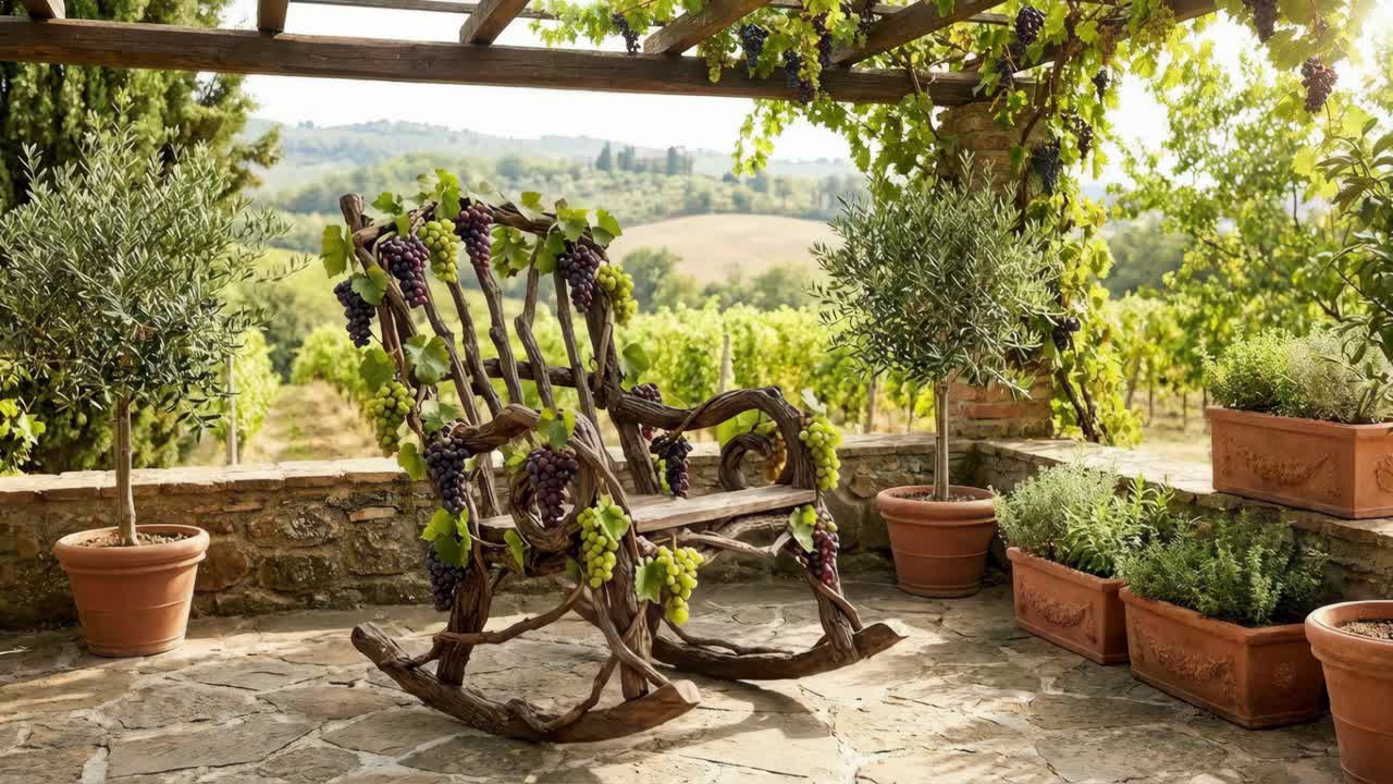 Rocking Chair on a Tuscan Patio with Vineyard Views
