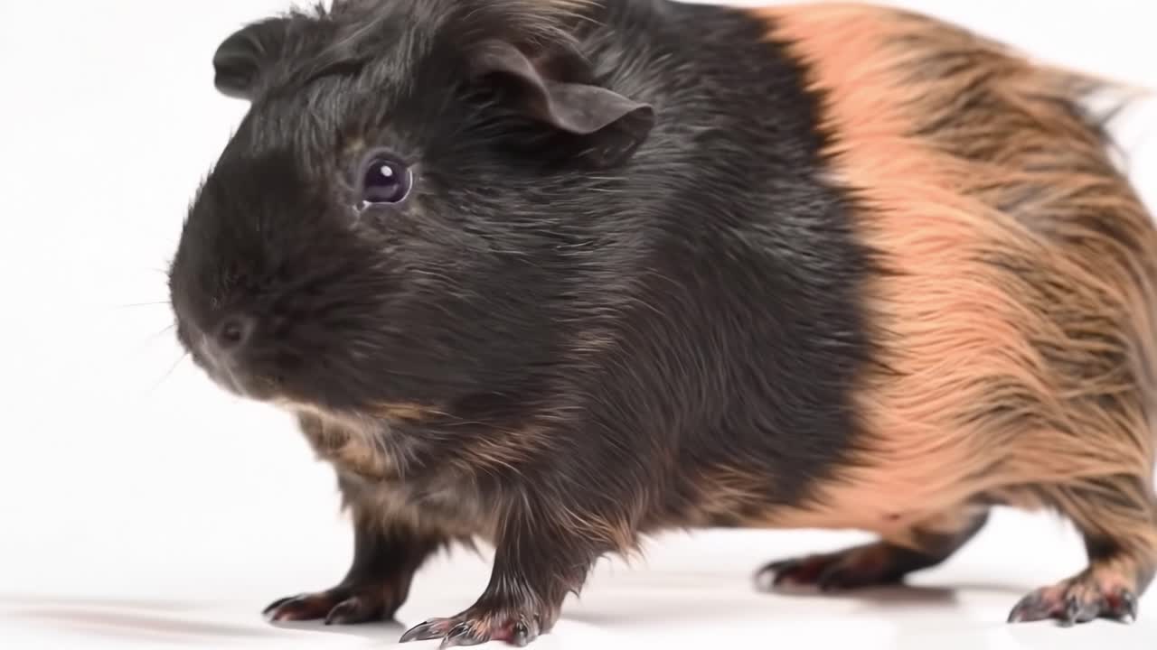 Adorable Guinea Pig Showcasing Its Fluffy Coat and Playful Stance in a Brightly Lit Setting with a Focus on Its Unique Coloration and Expressions