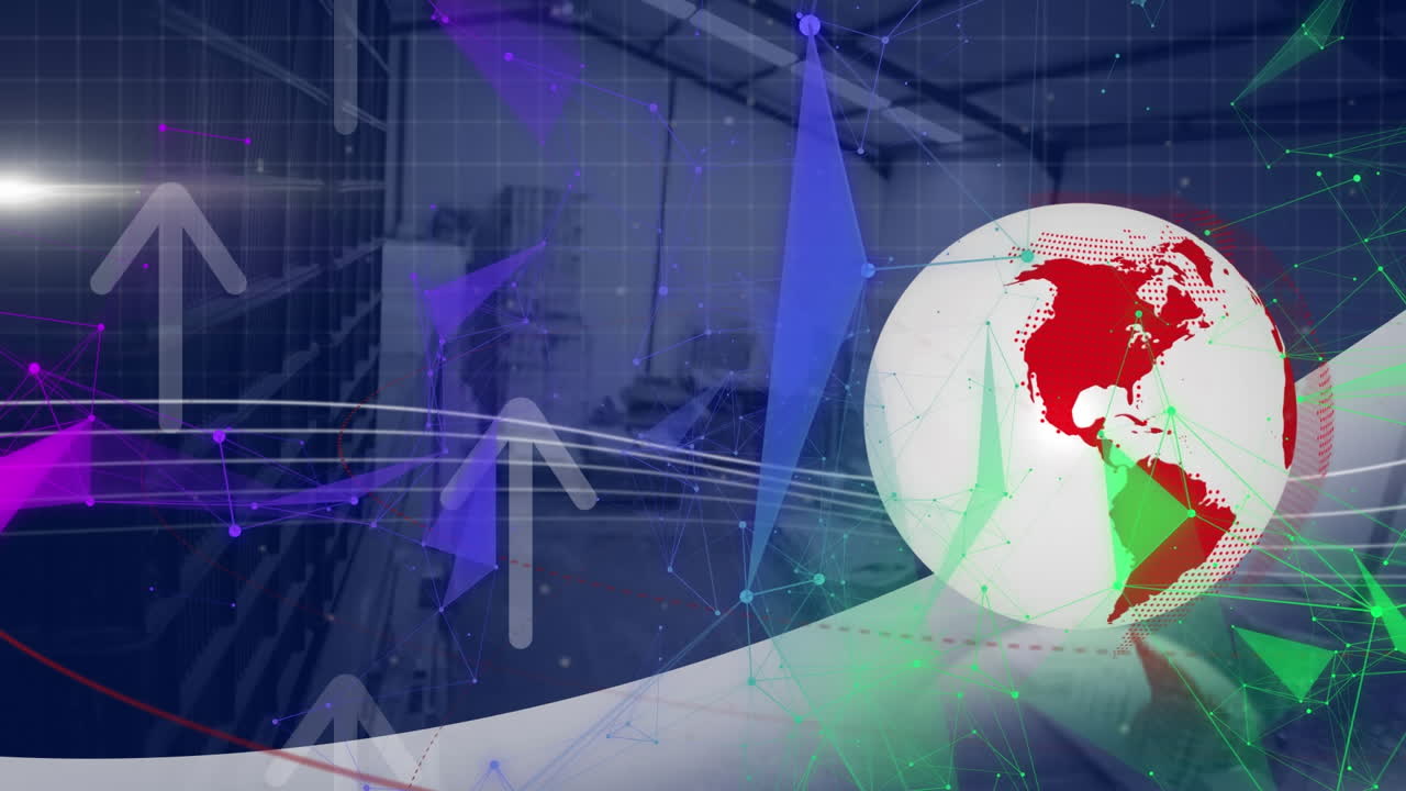 매장 위의 데이터 처리와 함께 지구와 디지털 인터페이스의 애니메이션