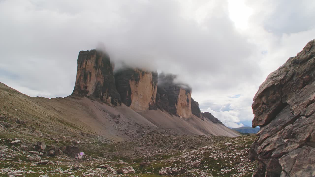 Hyperlapse of the Tre Cime mountain peak in Lavaredo in Dolomiti, Italy