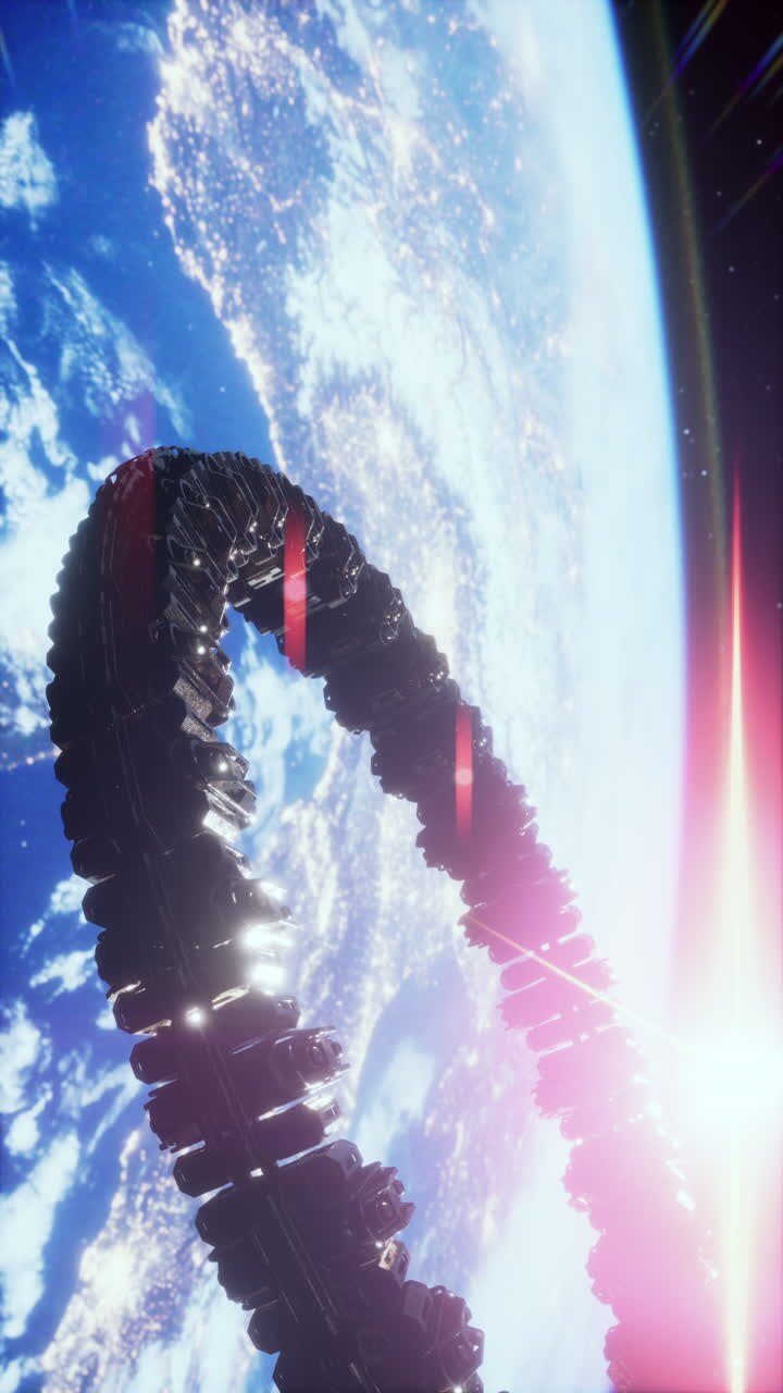 A futuristic space station orbiting earth