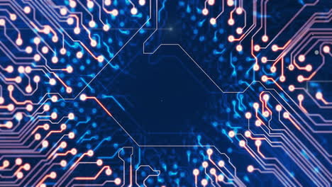 animation of circuit board and digital data processing over black background