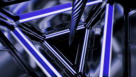 abstract blue neon tunnel in a futuristic geometric 3d environment