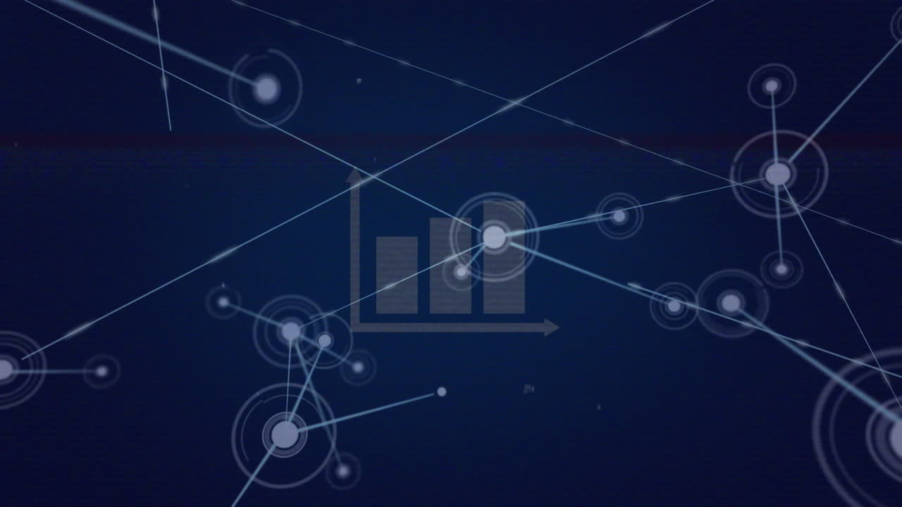 animación de la red de conexiones con iconos sobre animación digital negra