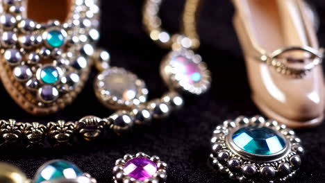 close-up of elegant jewelry and decorative brooches