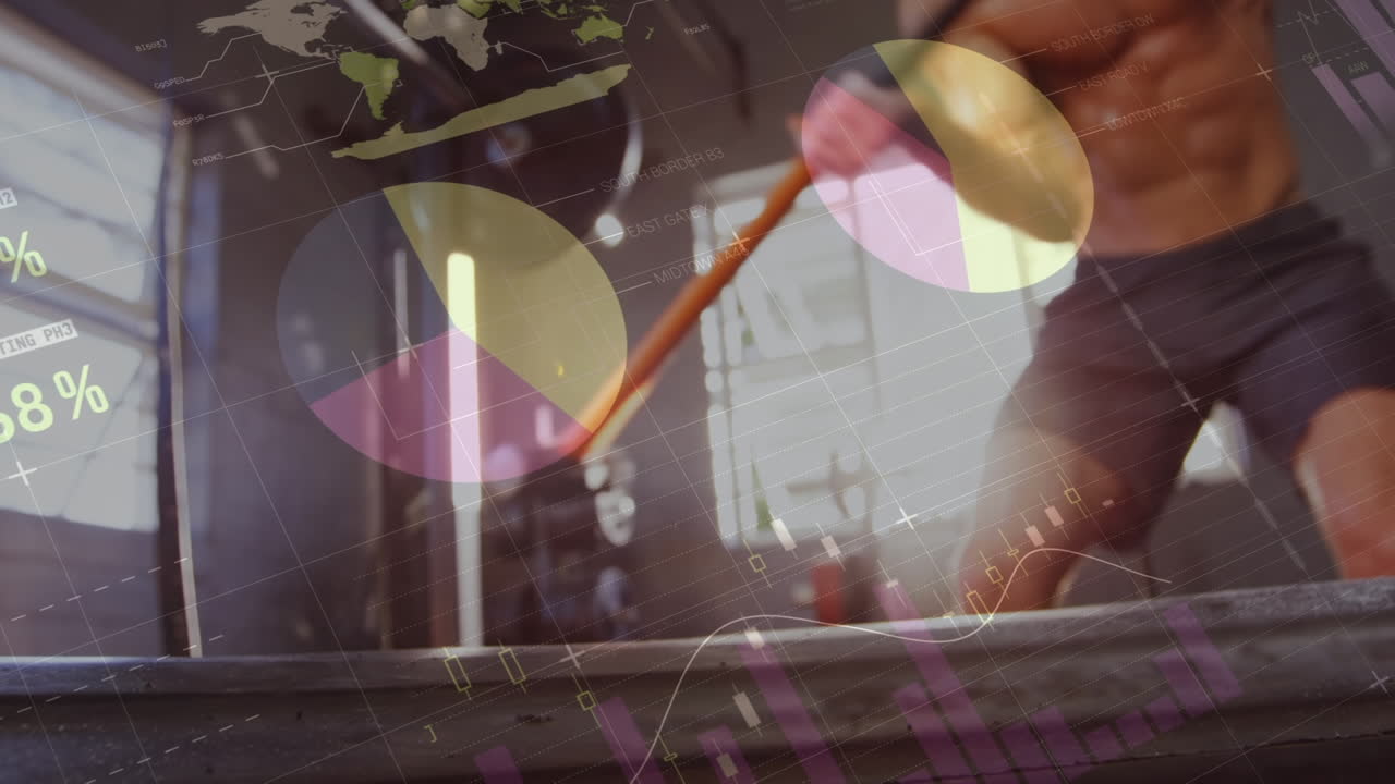 카우카시안 스포츠맨 운동에 대한 데이터 처리 애니메이션