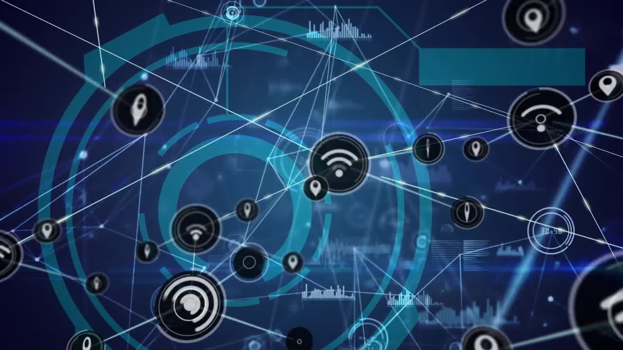 animación de la red de conexiones a través de una pantalla digital con fondo naval