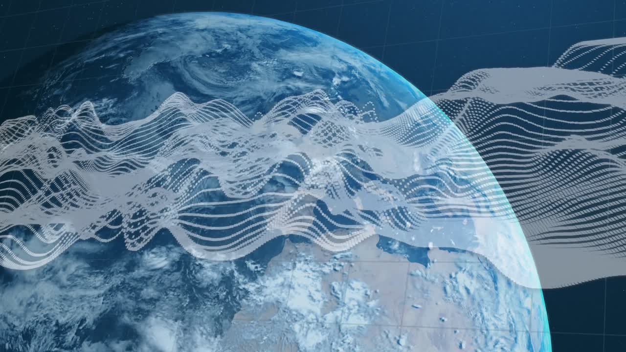 анимация белых линий над глобусом на черном фоне