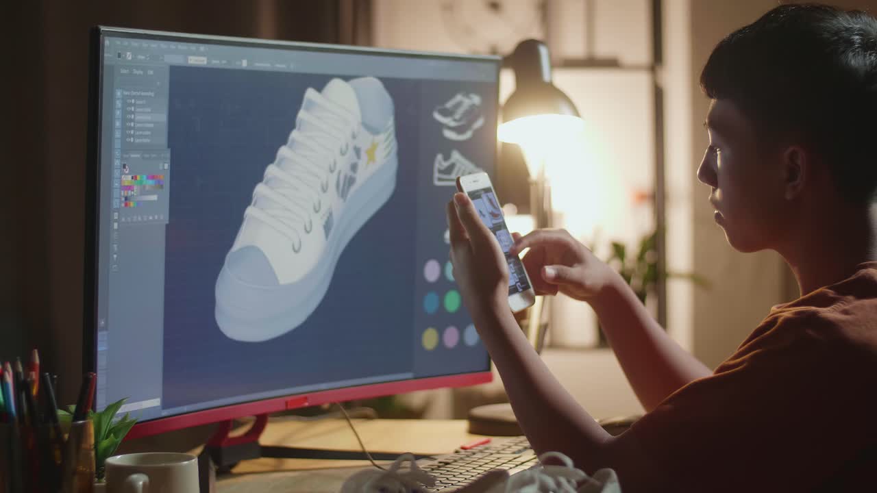 adolescente diseñando zapatos en casa