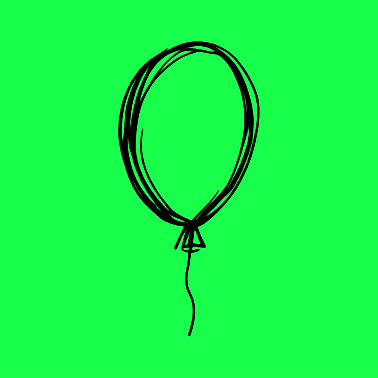 Animazione semplice di un'illustrazione di un palloncino nero, video 4K trasparente, green screen
