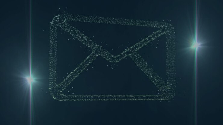 Animation of envelope icon and light spots on black background
