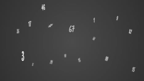 Random numbers, figures, and symbols floating away in a vast empty space