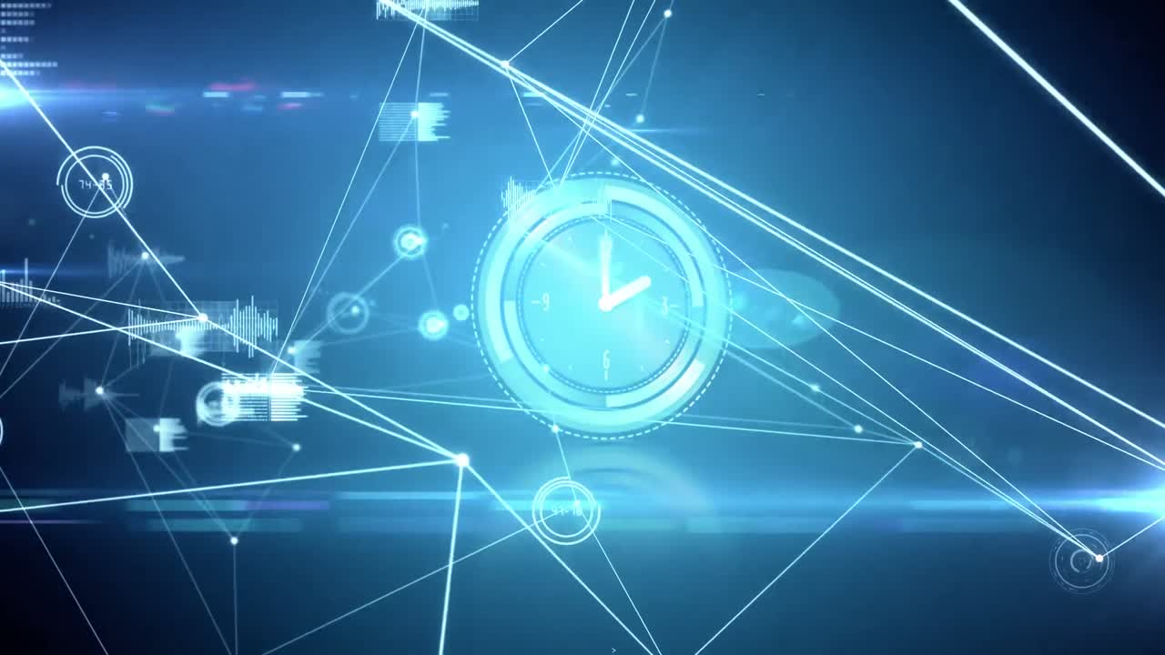 Animation of network of connections over clock moving fast | Premium ...