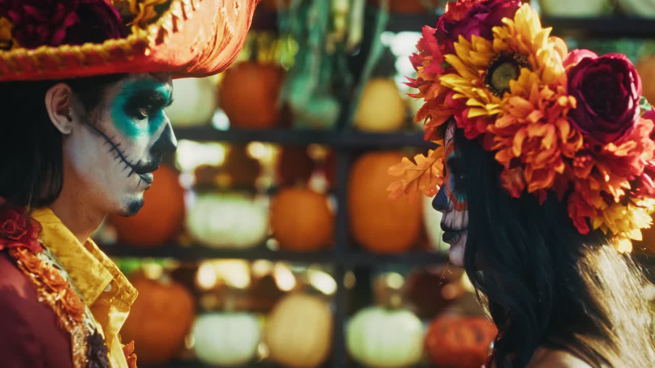 Couple in Day of the Dead Costumes