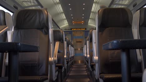 Empty-Train-Seats-In-The-Morning-Train-On-The-Way-To-Dublin,-Ireland