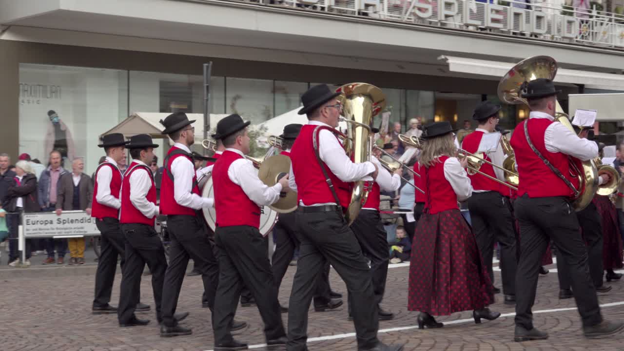 Brass band Sasso Rosso from Dimaro at the annual grape festival, Meran - Merano, South Tyrol, Italy (part 3 of 3)