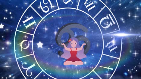 animación de la rueda del signo de la estrella giratoria con el signo del cáncer y las estrellas
