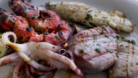 a delicious seafood platter with shrimp and squid