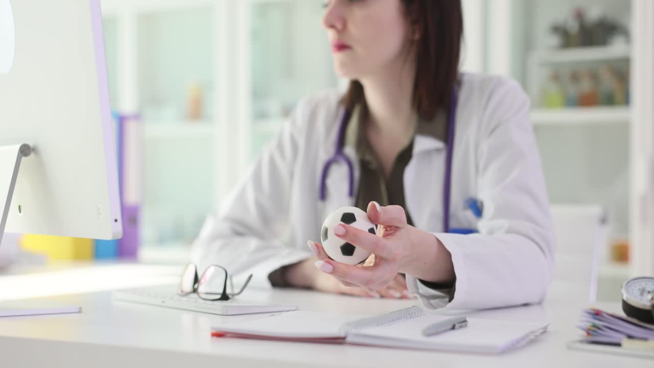Female Doctor Holding a Small Object at Her Desk