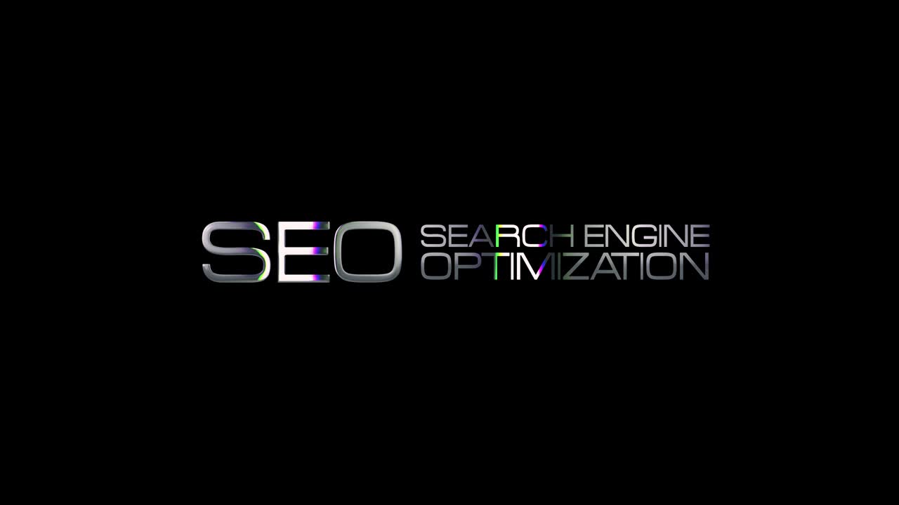 4K SEO Search Engine Optimization Glitch Text Effect Isolated Title. The glitch SEO title with silver loop light animation isolate using QuickTime Alpha Channel ProRes 4444 for SEO intro concept.