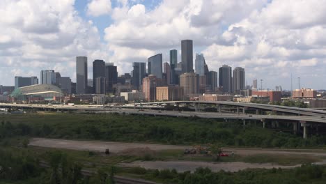 establishing drone shot of downtown houston, texas