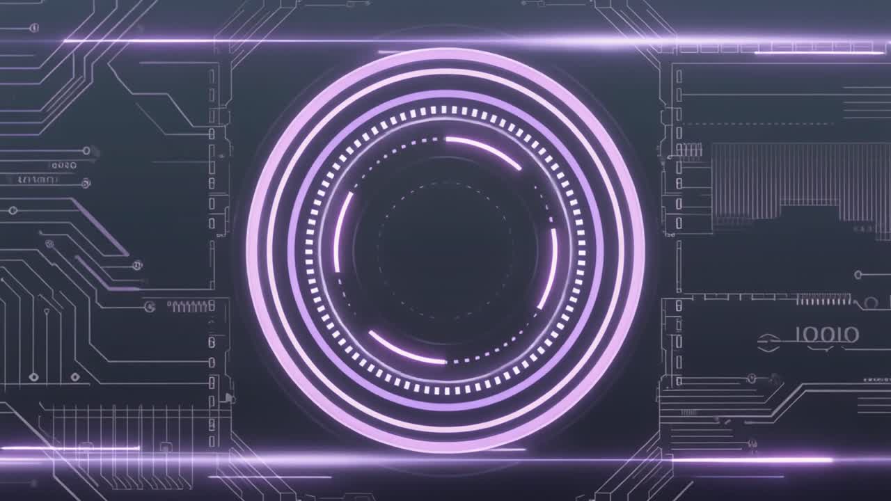 Futuristic Digital Interface with Glowing Purple Elements